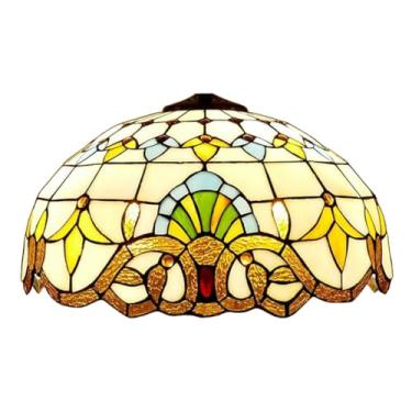 Imagem de Abajur de vidro colorido estilo Tiffany grande, 40 cm (16 polegadas), cor rosa barroca, com estampa floral de tulipa, para luminárias de mesa, pendentes e de chão, bege barroco.