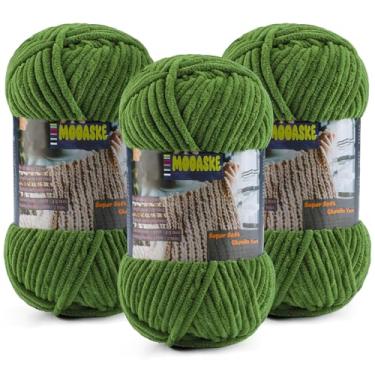 Imagem de Fio de cobertor de bebê para crochê - fio de chenille macio de veludo fofo para tricô amigurumi fazer cachecóis, boneca - 100 g/3,5 oz 130 jardas de fios de pelúcia de espessura (3, verde militar)