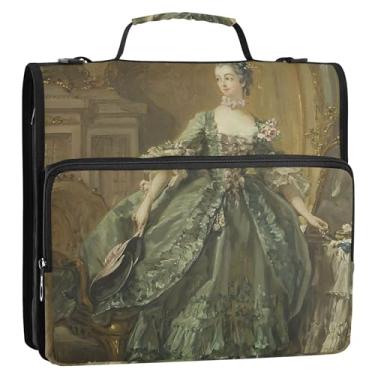 Imagem de Fichários de 3 anéis resistentes François Boucher Rococó Madame pintura com zíper e alça bolsa escolar grande estojo de armazenamento com alça
