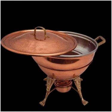 Imagem de Rechaud Fogareiro Redondo E Panela Em Cobre Banho Maria 11L