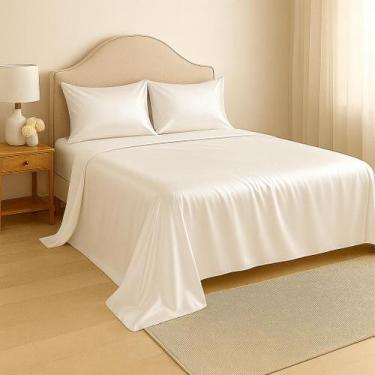 Imagem de Jogo de Cama Cetim Casal King 4 peças Toque de Seda Com Alto Brilho - 