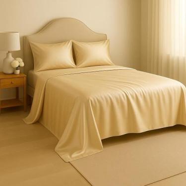 Imagem de Jogo de Cama Cetim Casal King 4 peças Toque de Seda Com Alto Brilho - 