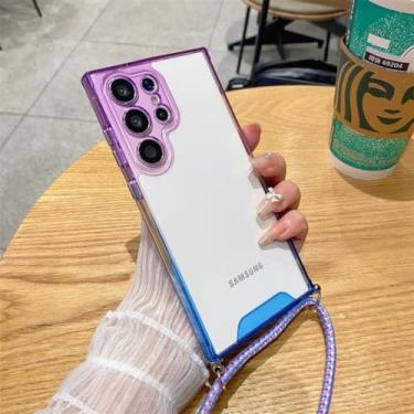 Imagem de Para Samsung S23 S22 Ultra com alça de pescoço Capa de telefone transparente para Samsung Galaxy S23 Ultra S22 Crossbody Cord Rope Cover, roxo azul, para S22Ultra