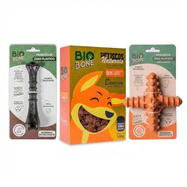 Imagem de Kit Mordedor e Petiscos para Cães, Zero Plástico, 100% Feito de Plantas, Porte Pequeno, Higiene Bucal, 3 Itens (Pequeno)