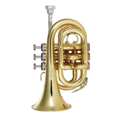 Imagem de Mingzhe Bolso Trompete Latão Instrumento de Sopro Luvas Bocal Caso Pano Limpeza [mini Bb Plana dourado] Amantes da Música Estudantes Iniciantes (Mingzhetlpv-I1858-3)