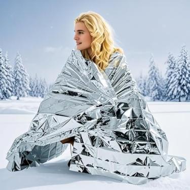 Imagem de Cobertor de folha de emergência prata, cobertores térmicos de sobrevivência Mylar embalados individualmente, perfeitos para atividades ao ar livre, caminhadas, sobrevivência, maratonas ou primeiros
