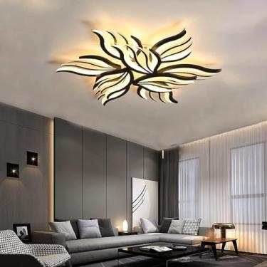 Imagem de Luminária de teto LED moderna em formato de flor com 15 chamas, dimerizável, 145W, ideal para sala de estar, quarto, cozinha, sala de jantar e corredor (preta, 9 chamas).