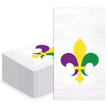 Imagem de WRAPAHOLIC 50 guardanapos de papel carnaval - 3 camadas coloridas de flores de lis, toalhas de mão descartáveis para banheiro, festa de carnaval e terça-feira gorda - 11 x 19 cm