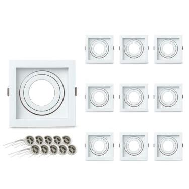 Imagem de Kit 10 Spot Led Recuado Embutir Gu10/MR16 Quadrado Branco Policarbonat