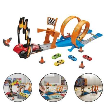 Imagem de Pista Corrida Lançador 2 Looping E Rampa 4 Carrinhos Tipo Hotwheels - 