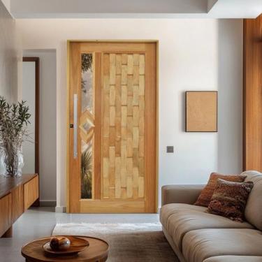 Imagem de Porta Pivotante Couro em Pé Losango Batente 14 Puxador Barra Chata 80 