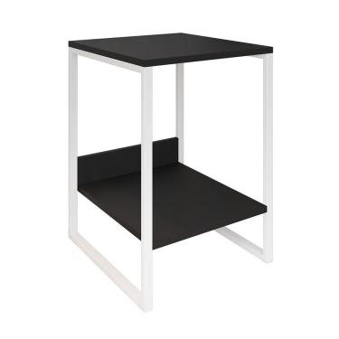 Imagem de Mesa Cabeceira Industrial Lateral De Cama Preta Tókio Base Ferro Branco Cor: Preto