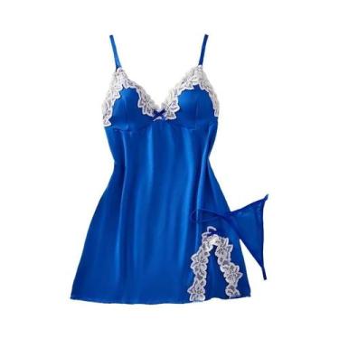 Imagem de Camisola Sexy De Renda Com Decote Em V Profundo Na Cor Roxa Claro, Con