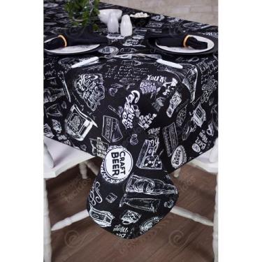 Imagem de Toalha de Mesa Retangular em Tecido Jacquard Estampado Vintage Preto, 
