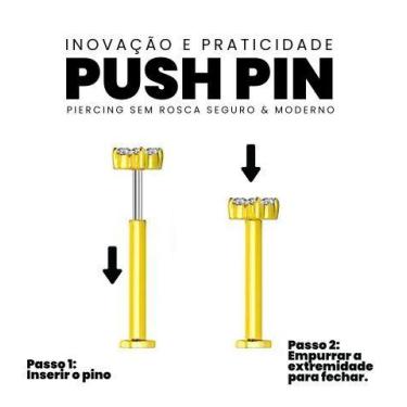 Imagem de Piercing Nano Ponto de Luz Sem Rosca Titânio G23 Ouro PVD CorDouradoTa
