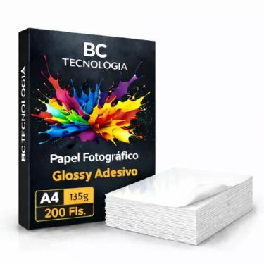 Imagem de Papel Fotográfico Adesivo 135g A4 Glossy Brilhante Prova Dágua 200 Fol