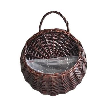 Imagem de Cesto De Parede Artesanal De Vime E Rattan Para Plantas E Flores - Sup