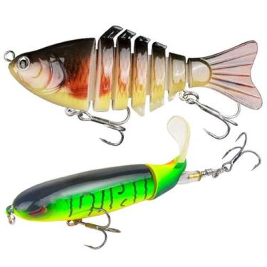 Imagem de Kit Iscas Pesca Hélice Superfície + Articulada 10cm Cor:Laranja-Preto-