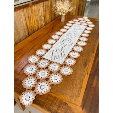 Imagem de Caminho De Mesa 1,50m Branco Com Detalhe Colorido Crochê - Maria Croch