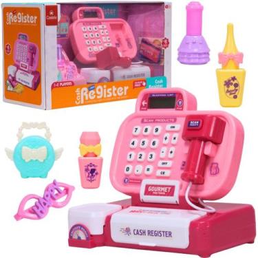 Imagem de Caixa Registradora para Criança Luz e Som Completa Acessórios Rosa Cas
