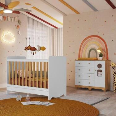 Imagem de Quarto de Bebê com Cômoda 1 Porta Janelada 4 Gavetas e Berço Minicama 