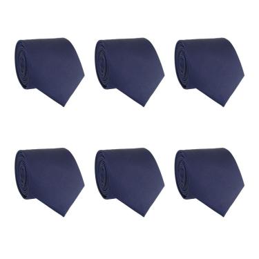 Imagem de Kit 6 Gravatas Masculina Social Slim Premium Tons de Azul Lisa Elegante Padrinhos Formatura Trabalho