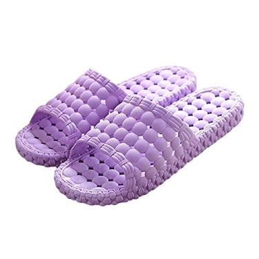 Imagem de TangDao Pantufa de banho feminina masculina, sem cadarço, de secagem rápida, antiderrapante, para banheiro, casa e piscina, chinelo interno para academia, sola macia, Roxa, 6.5-7 Narrow