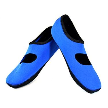 Imagem de NuFoot Sapatos femininos Mary Janes, sapatilhas dobráveis e flexíveis, sapatilhas, chinelos de viagem e sapatos de exercícios, sapatos de dança, sapatos de ioga, sapatos para casa, chinelos para ambientes internos, azul royal, extra grande