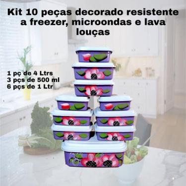 Imagem de Kit Tapoer 10 Peças Decorado Resistente A Freezer Microondas E Lava Lo