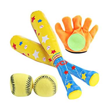 Imagem de Kit de beisebol ABS BESPORTBLE, 1 conjunto/4 peças, brinquedo de beisebol para crianças Chindren esportes ao ar livre (1 taco, 1 peça de luva de argola e argola, 2 peças de beisebol)