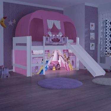 Imagem de Cama Princesas Disney Play Com Luz Led Escada Escorregador Cortina E B