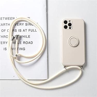 Imagem de Capa de alça com suporte de anel para iPhone 13 12 Pro Mini XS Max XR X SE 2020 7 8 Plus 11 Pro Crossbody Cord Cordões Capa magnética de TPU, branco, para iPhone 11