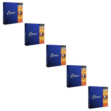 Imagem de Kit 5 Encordoamento Guitarra 010 Elixir Nanoweb Light 12052 Made in USA