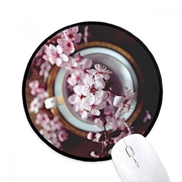 Imagem de Mouse pad rosa flor flor de ameixa tapete redondo para escritório para computador