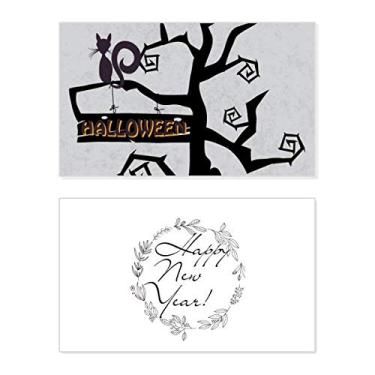 Imagem de Dia das Bruxas Gato Árvore Hallowmas Festival Ano Novo Cartão de felicitações Mensagem Abençoada Presente