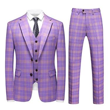 Imagem de Conjunto de blazer de casamento masculino de 3 peças, jaqueta de smoking com dois botões para jantar, baile, festa, roxo, 2GG (54)
