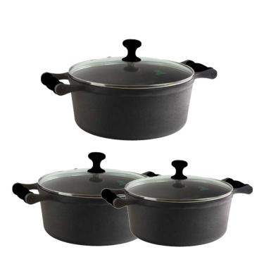 Imagem de Jogo Caçarola de Ferro Alça de Silicone Preto 16, 18 e 20cm