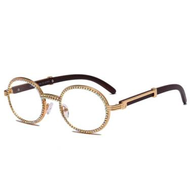 Imagem de Óculos de sol vintage pequeno redondo com diamante, masculino e feminino, colorido, strass, uv400, ouro, diamante transparente, tamanho único