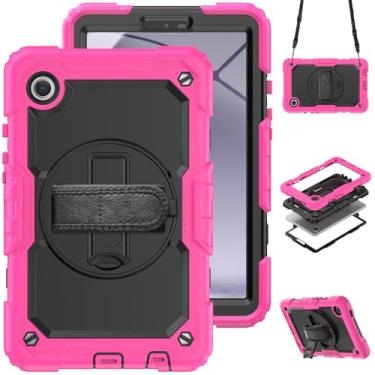 Imagem de Capa para Samsung Galaxy Tab A9 Capa 8,7 polegadas X110/X115 de silicone de prevenção capa macia resistente à prova de choque com suporte embutido 360° alça de mão para capa SM A9 + suporte de caneta (rosa)
