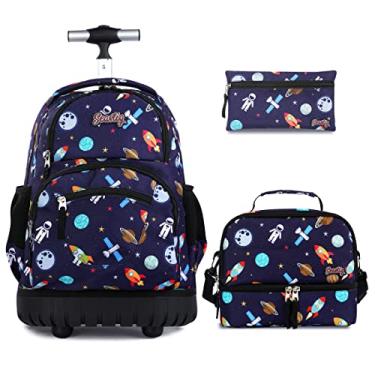 Imagem de Mochila com rodinhas para meninas e meninos, mochila com rodinhas, mochila infantil para laptop com lancheira e conjunto de estojo de lápis, Espaço