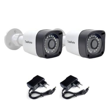 Imagem de Kit 2 Câmeras de Segurança Full HD 1080p 2MP Bullet 20 Metros Infravermelho Lente 2.8mm Tudo Forte + Fonte