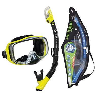 Imagem de TUSA Sport Combo adulto Imprex 3D Purge máscara e snorkel seco, preto/amarelo claro (com bolsa reutilizável)