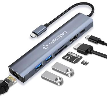 Imagem de LUKCOZMO Hub USB 3.0, hub USB 7 em 1 com Ethernet de 1000 m, HDMI 4K, 2 USB3.0, 100W PD, estação de ancoragem para leitor de cartão SD/TF compatível com seu celular