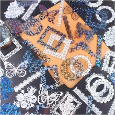 Imagem de Dwpetzo 120 peças de adesivos de renda transparente PET para scrapbooking, conjunto de...