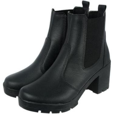 Imagem de Coturno Feminino Lauraliza Salto Grosso Médio Tratorado Elastico Preto-Feminino