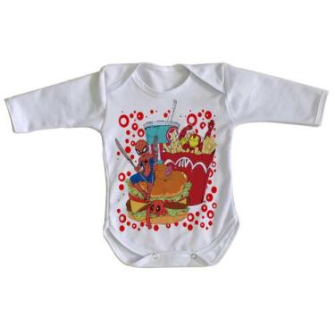 Imagem de body nenê criança roupa bebê manga longa fast food com super heróis - 
