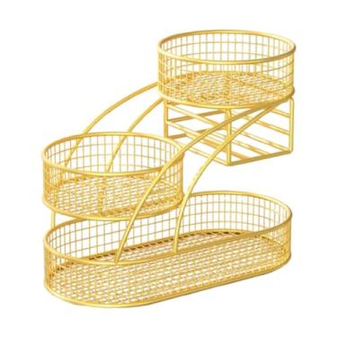 Imagem de Ioensy Cesta de frutas de 3 camadas, fruteira, suporte para fruteira, arame de ferro, multiuso, tigela de vegetais para pão, vegetais, festa, Caixa de Ouro E Lenços