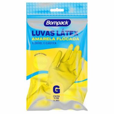 Imagem de Luva Látex Limpeza Multiuso Flocada Flexível Antiderrapante - Bompack