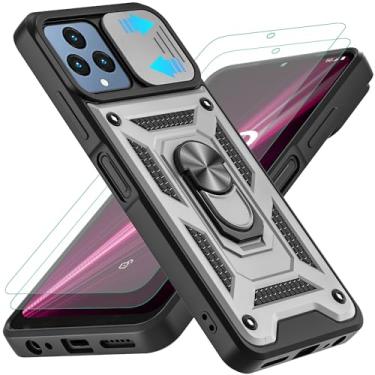 Imagem de YKHJKLEC Capa para T-Mobile Revvl 6 5G/Revvl 6X 5G, [grau militar] à prova de choque com rotação de 360° Capa protetora com suporte de metal com 2 peças de protetor de tela HD (prata)