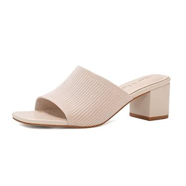 Imagem de Shoe'N Tale Sandálias de salto para mulheres, bico aberto, quadradas, salto grosso, salto baixo, sem cadarço, Bege, 40
